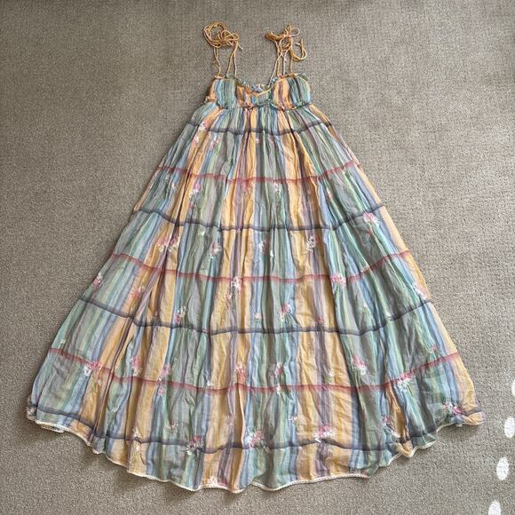 Free People Willow Maxi Dress Multi Pastel Combo Size XS Embroidered Floral - Picture 1 of 10